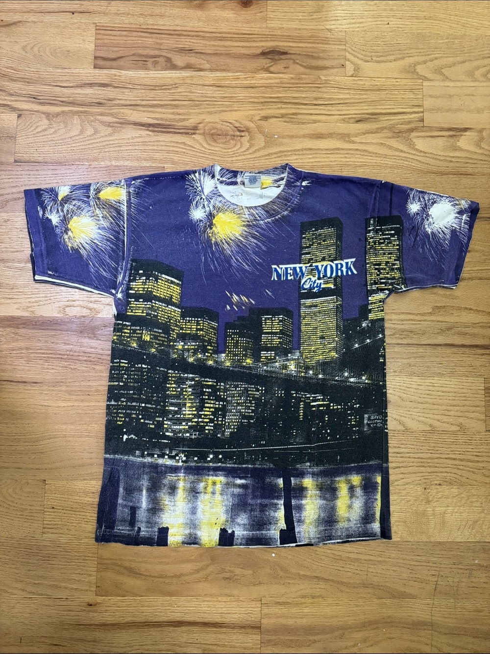 VTG 90s Alstyle Apparel & Activewear New York Print Purple T-Shirt - Made In UA